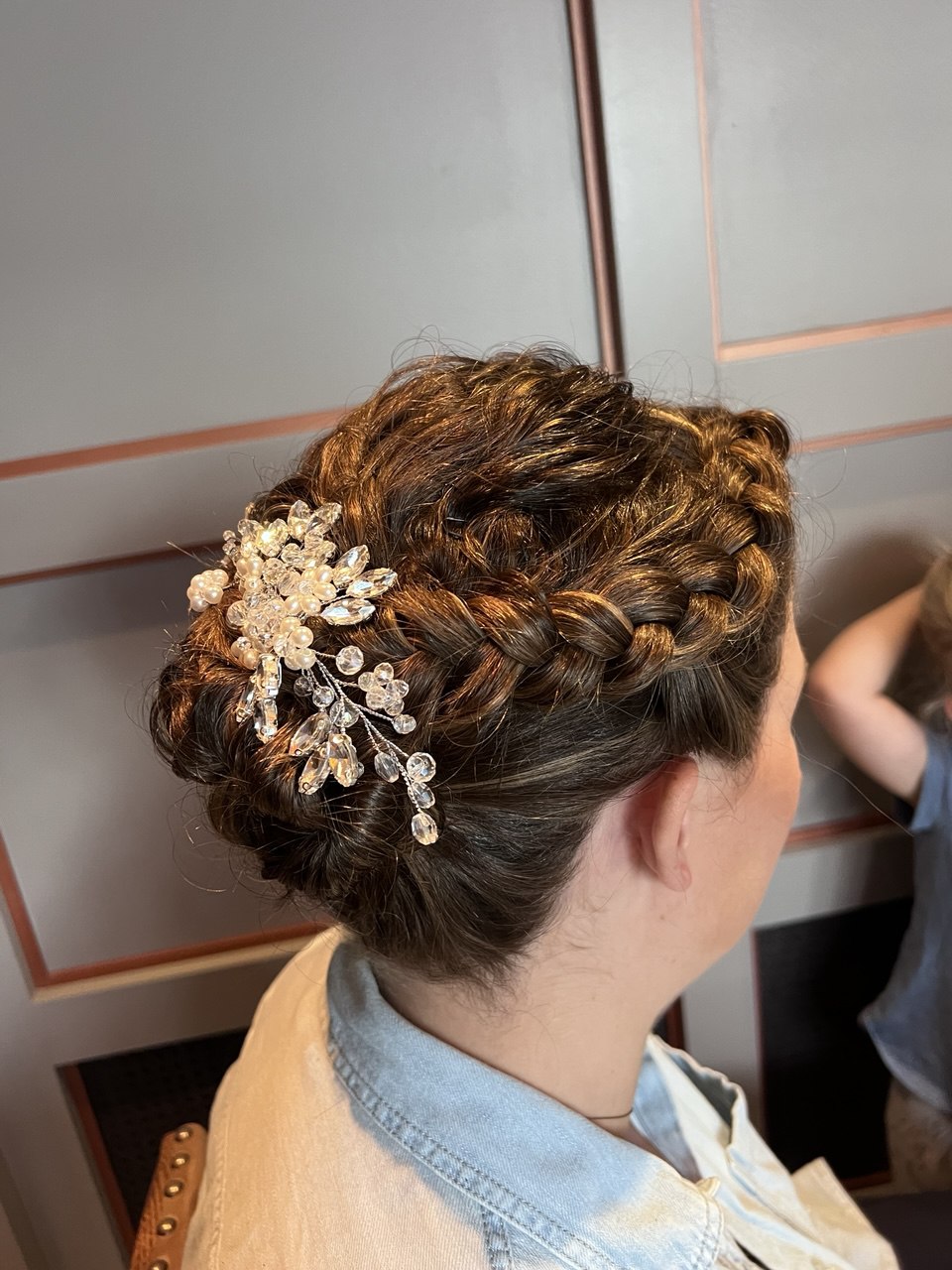 Bridal Braided Updo with Crystal Accent