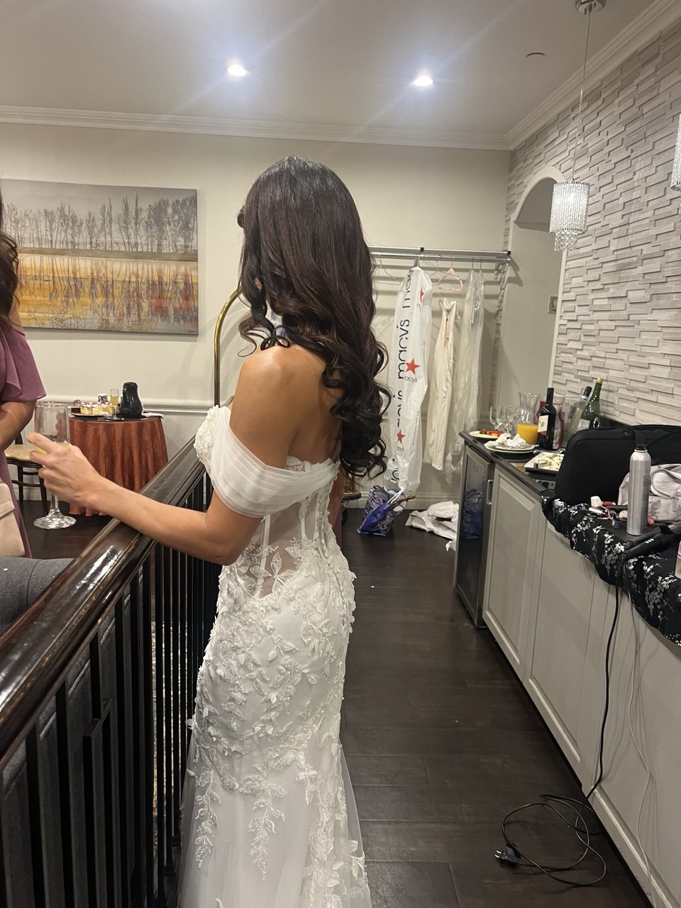 Bridal Hair — Cascading Curls with Off-Shoulder Lace Gown