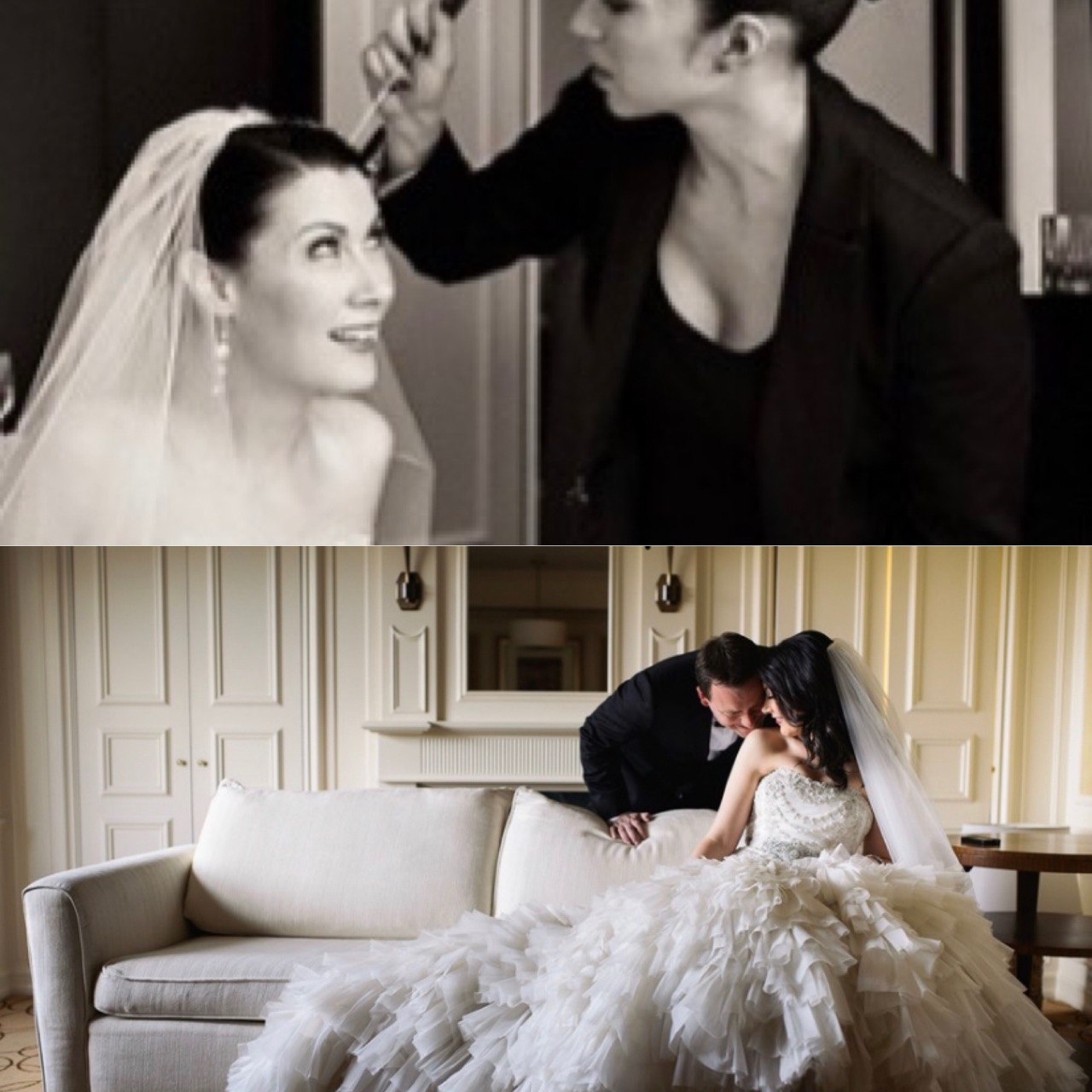 Bridal Hair & Makeup — B&W Makeup Application & Ruffled Gown