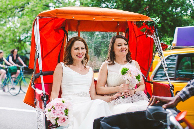 Wedding Hair — Two Brides in Central Park Pedicab